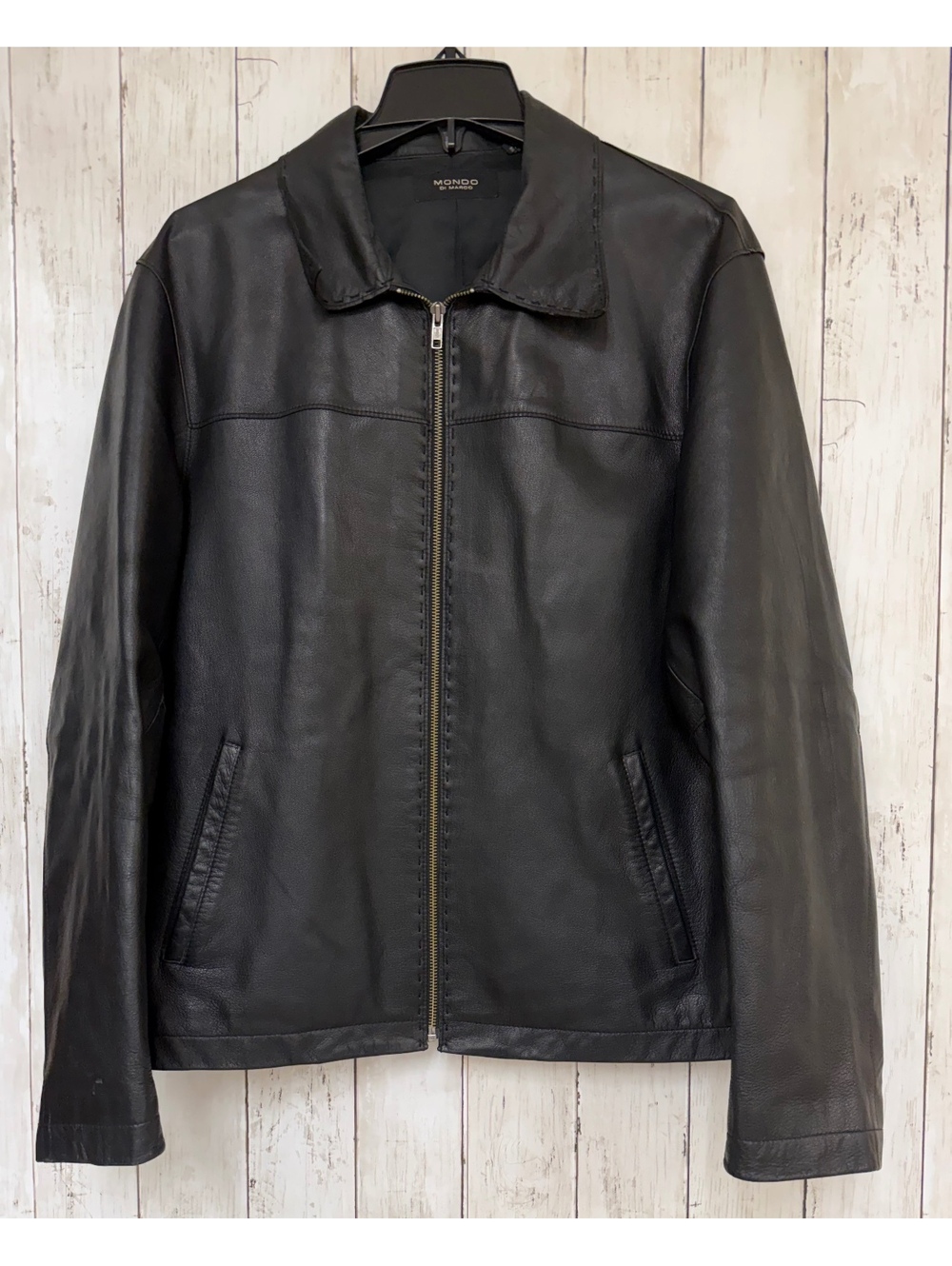 Mondo Di Marco Black Genuine Leather Jacket Men's Size Large